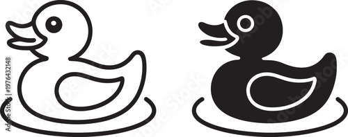 Two rubber ducks, outline and solid filled designs, in a cute cartoon style vector illustration