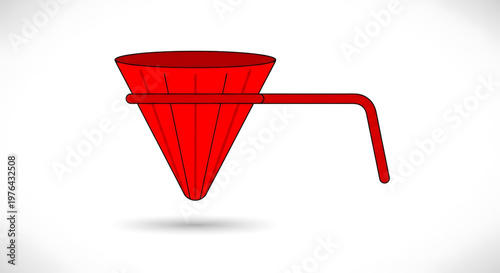 A red funnel icon with a handle on a white background