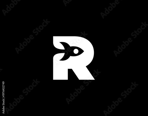 letter R icon symbol rocket logo vector