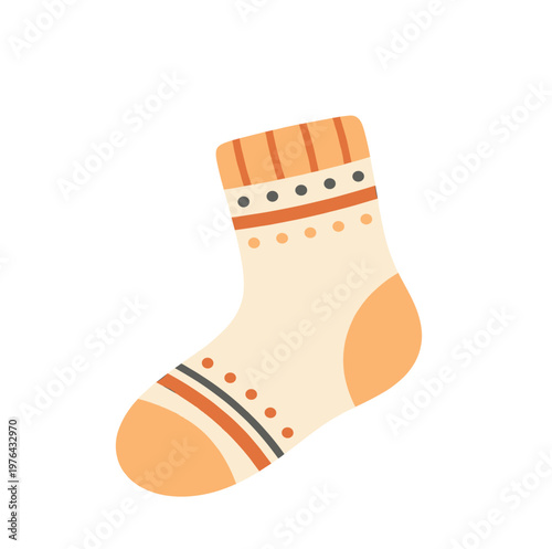 Cozy warm woolen sock with geometric patterns and autumnal tones