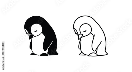 SadPenguinsCuteEmotionsCartoonDesign Vector