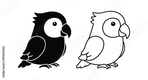 Cute Black And White Parrot Illustration Design Vector