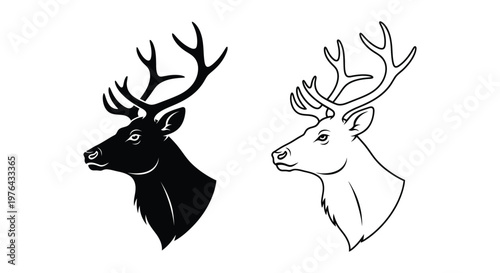 Deer Heads Symbolic Art Black and White Antler Designs Vector