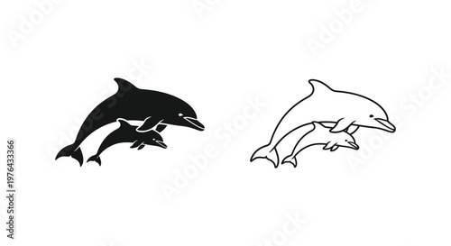 Dolphin Silhouette Art Mother Calf Design Vector