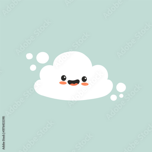 Cute smiling cloud character for design projects, children's decor, children's books, stickers, maps and weather apps. Flat design. Vector illustration.
