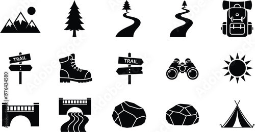 Collection of travel and adventure icons in flat design for tourism and outdoor activities  