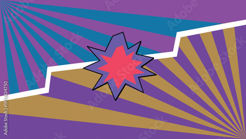 Explosive burst of energy and light in vibrant abstract background with rays emanating from a central starburst, showcasing a dynamic and energetic design