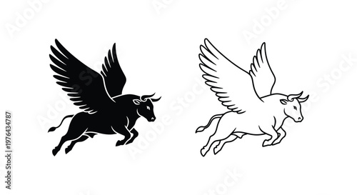 Mythical Pegasus Bull Hybrid Art Design Vector