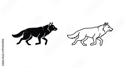 BlackAndWhiteWolfVsCoyoteSilhouetteDesigns Vector