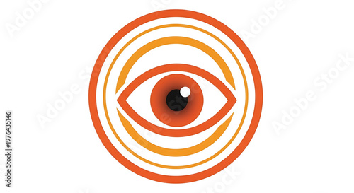 A vibrant orange eye icon with concentric circles on a white background