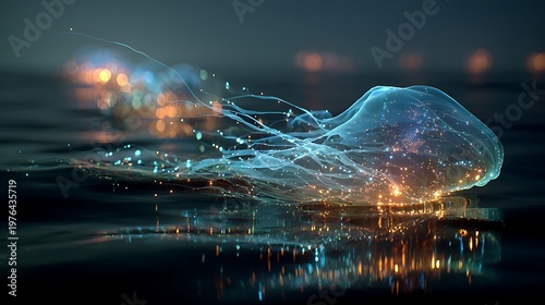 Waves sparkling with blue plankton in dark water surreal marine shoreline pictures