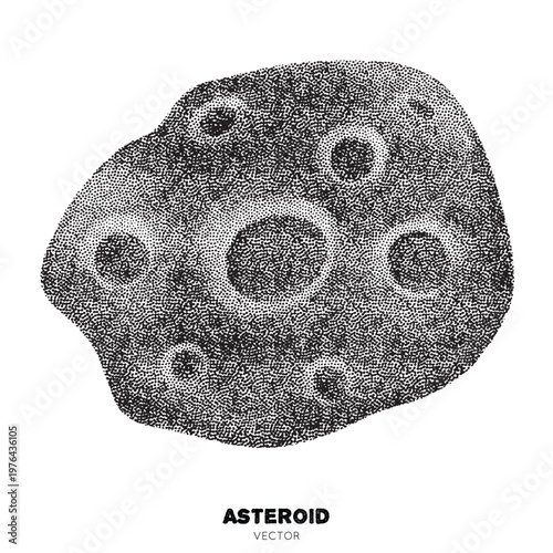 Isolated Asteroid. Vector element, ink handdrawn. Pointillism, dotted