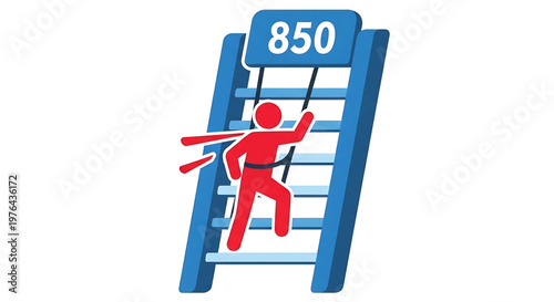A vector graphic illustration of a person climbing a ladder towards a target number.