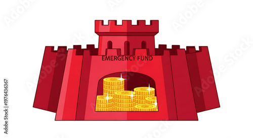 A red castle icon representing an emergency fund with gold coins inside
