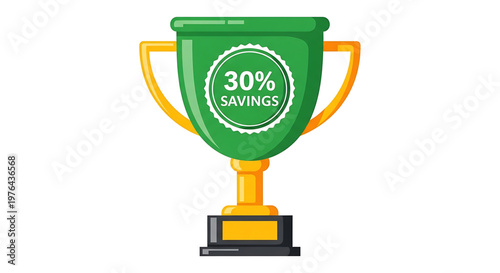 A green trophy icon with a yellow base and handles, symbolizing savings and achievement