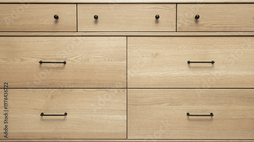 Canvas Print Neutral stain color on wooden white oak cabinetry with rift, plain and quarter s