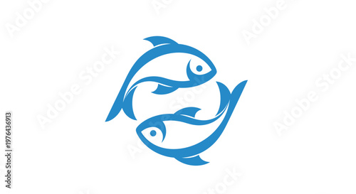 Two blue fish swimming circular motion.