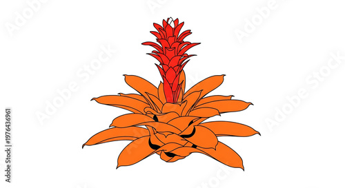 A vibrant orange flower with a red center, illustrated in a modern flat design style