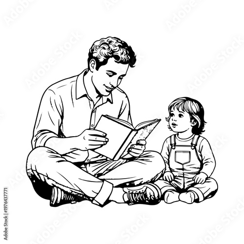 Shared Storytime: A caring parent shares a cherished moment of connection, reading aloud to a captivated child, fostering imagination and warmth.