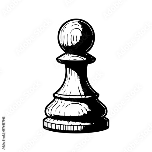 Chess Pawn Icon: A classic, monochrome illustration of a chess pawn, a symbol of strategy, patience, and the journey in a game of chess, poised and ready for its next move.