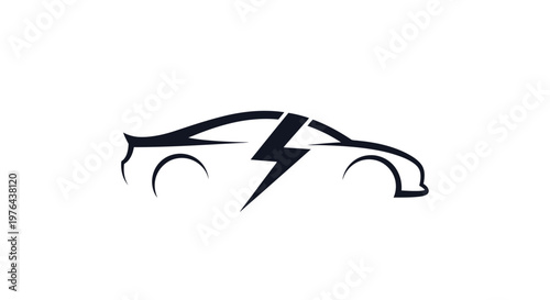 Modern electric car logo with a powerful lightning bolt, symbolizing sustainable energy, eco-friendly transportation, and clean power for future mobility