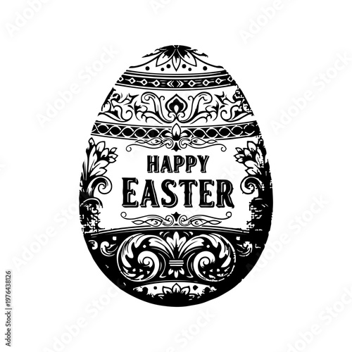 Easter Egg Ornament: A beautifully adorned Easter egg featuring intricate decorative patterns, and the heartfelt message Happy Easter. A symbolic embodiment of renewal and hope.