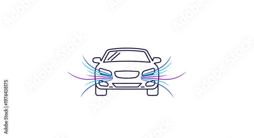 Modern vehicle front view with flowing air indicating ventilation or cooling system