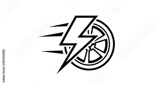 Dynamic electric vehicle wheel with lightning bolt logo, symbolizing speed, power, and sustainable energy for modern automotive performance