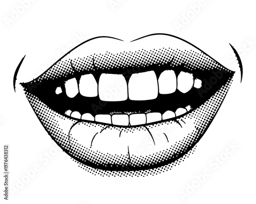 Smiling Mouth Close-up: a close-up image of a wide, cheerful smile, highlighting the perfectly aligned teeth and full, expressive lips, portraying joy and happiness.
