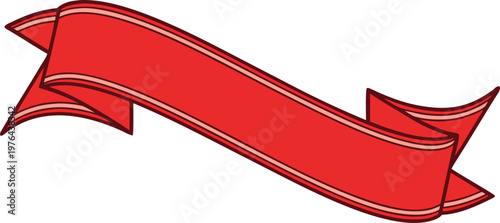 Red ribbon banner label with flowing curves and folds 1