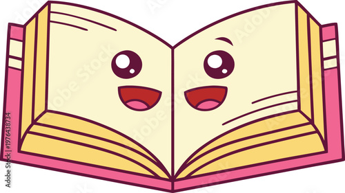 Smiling open school textbook with cartoon face smiling face education