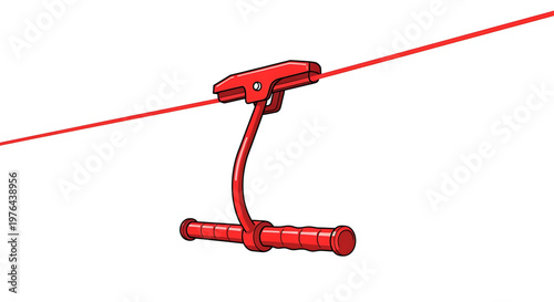 A red cable car grip hanging from a cable on a white background
