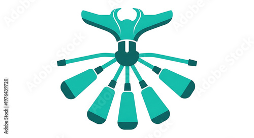 A teal-colored exercise equipment with multiple handles for a full-body workout