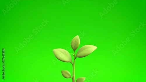 A small green seedling with several leaves is shown against a bright green background, symbolizing growth and new beginnings