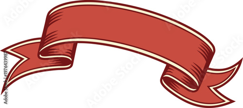 Red ribbon banner with folds and white outline curved shape
