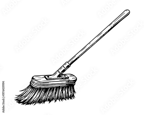 Elegant Cleaning: A classic illustration showcases a well-defined brush, perfect for sweeping. with its sleek design and focus on cleanliness, this image embodies simplicity and practicality.