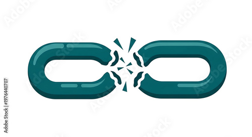 A broken teal chain link on a white background, symbolizing separation or disconnection
