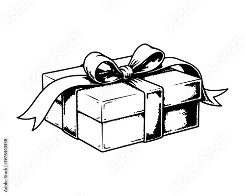 Gift Box with Ribbon: An elegantly drawn gift box, meticulously adorned with a ribbon, evokes feelings of anticipation and thoughtful gifting.