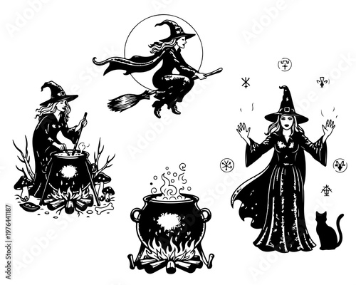 Mystical Witch Collection: A collection of captivating illustrations showcasing a witch in various magical scenes, each detail a testament to fantasy.