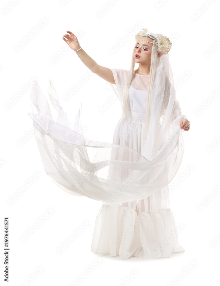 Obraz premium Portrait of beautiful elf girl on white background