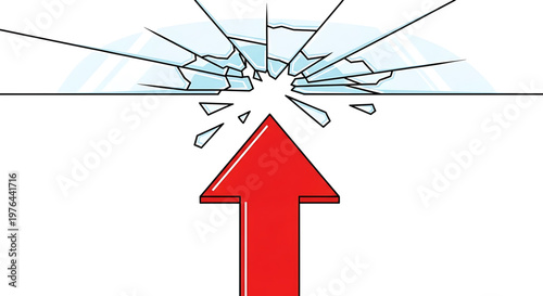 A red arrow breaks through a cracked glass ceiling in a bold, vector graphic illustration