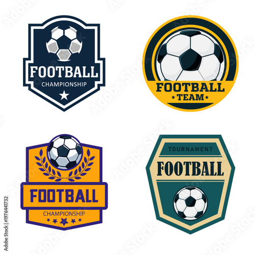 Soccer Emblem Set: Showcasing a collection of soccer emblems, each design represents the spirit of competition and team unity. Featuring classic elements and vivid color palettes