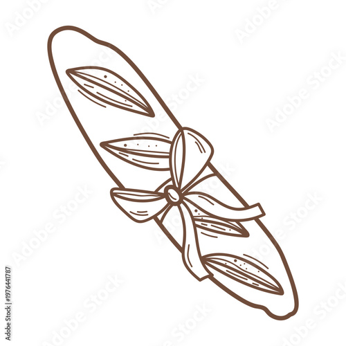 Baguette bread hand drawn icon for bakery branding, menu and packaging. Vector illustration isolated on white