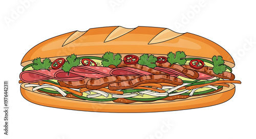 A colorful illustration of a delicious sandwich with various ingredients