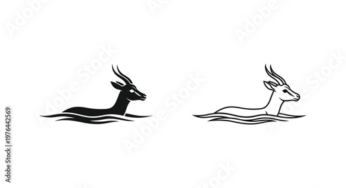 Antelope Crossing Water Art Design Vector Vector