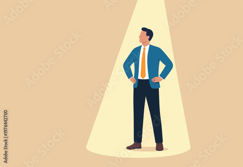 Outstanding employee or spotlight winning candidate, talent recruitment or best employee, job opportunity vacancy, HR hiring, candidate selection concept, winner job candidate with spotlight shining