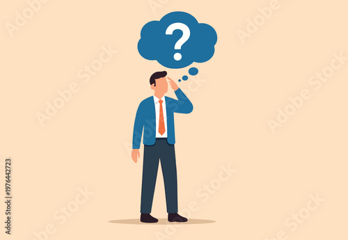 Memory loss, forget things to do or dementia cannot remember anything, confusing brain problem or cognitive illness concept, confused businessman in trouble losing memory thinking what he forget
