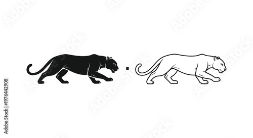 Black vs White Panther Silhouette Comparison Vector