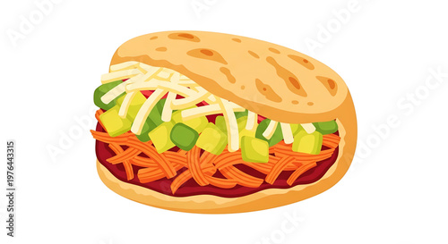 A colorful vector graphic illustration of a delicious sandwich with various toppings