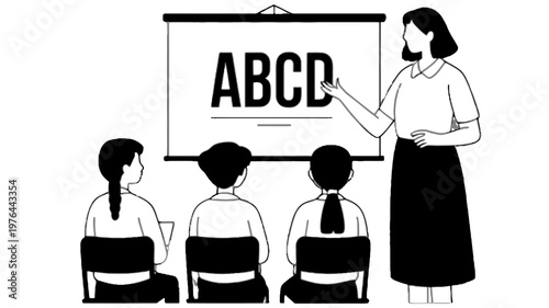 Woman teaching children in classroom.